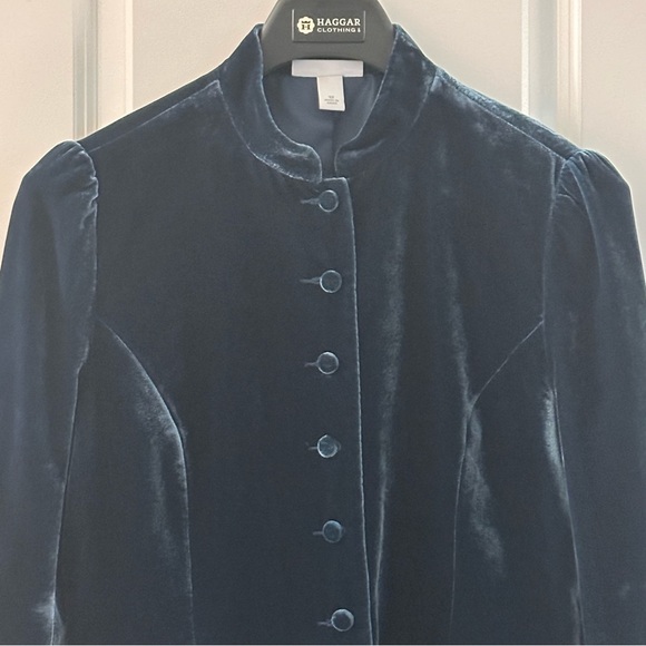 Dressbarn Womens Velvet Blazer Mandarin Collar Button Front Size 12 Navy Blue - Picture 5 of 7